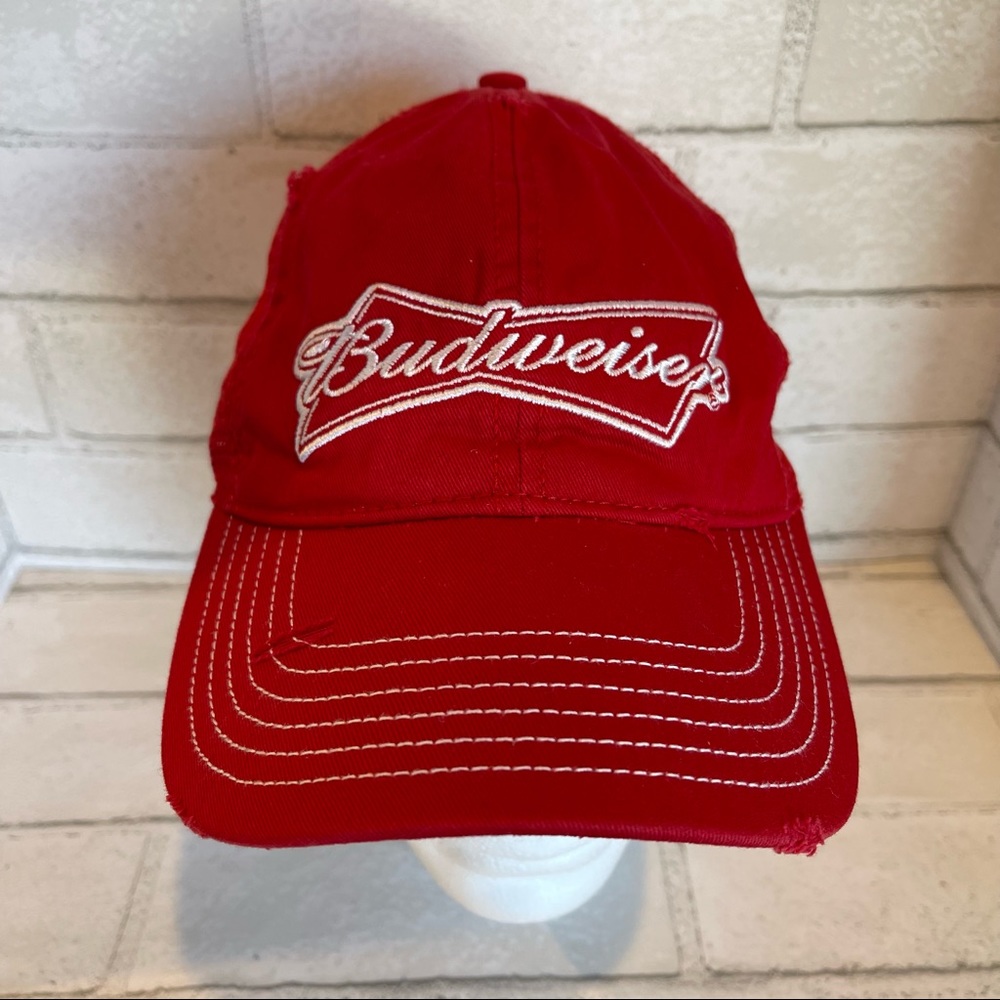Budweiser Distressed Hat Red Mesh Adjustable SnapBack Bud Beer